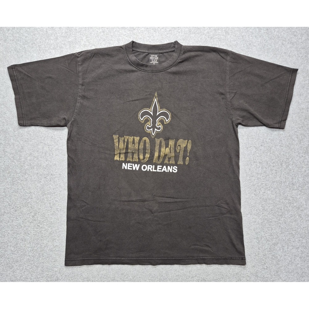 Vintage New Orleans Saints Shirt Mens XL Black Cotton Heritage USA Who Dat Tee